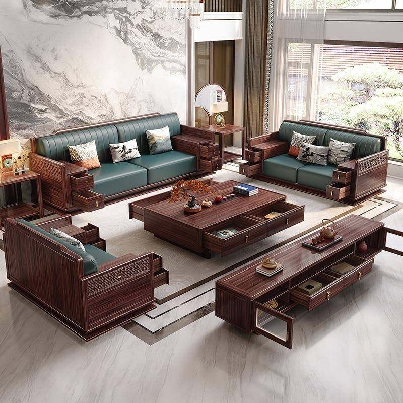 新中式金木全实木沙发户大别墅高档客厅现代家用组乌合雕花家YDJ