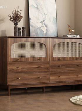 厅收柜纳柜客斗小立柜复藤编实木腿BXB置物柜古卧室靠墙储物柜抽