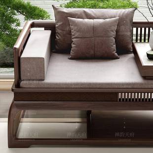 新中式实木罗汉床黑胡桃木家推小户型中式床三罗汉床-0人沙发贵具