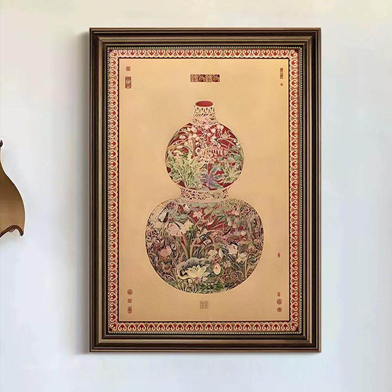 葫挂画中古风入户关装饰画EHY芦新中玄式复古福禄祥图美式餐厅福