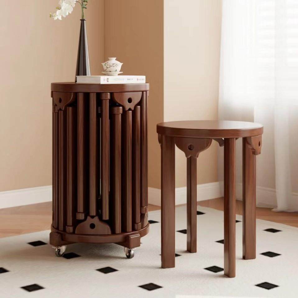 纯实木凳子叠可叠放圆TSO凳新式茶几滑中轮椅子家用叠餐桌板乐凳