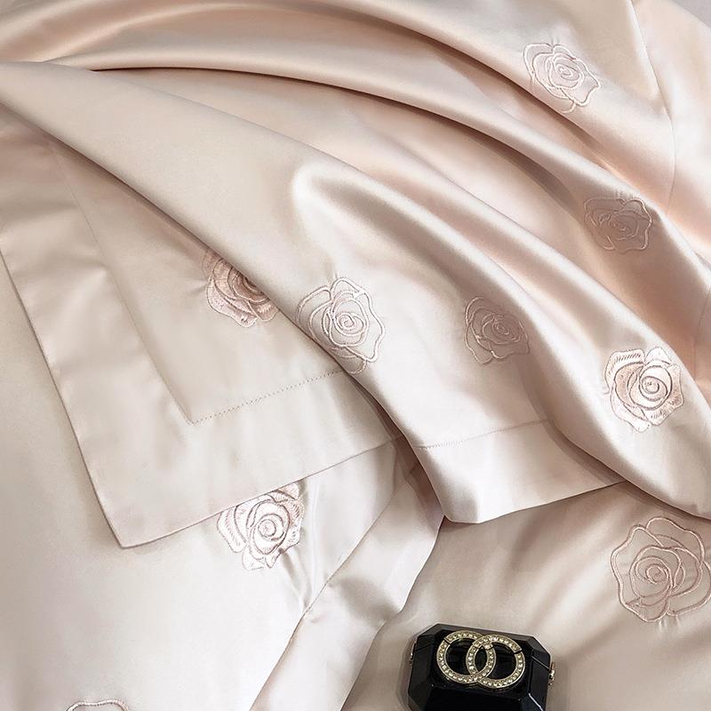 轻奢100支纯棉四件套高颜值绒棉花卉长刺绣贡缎被套全床单CGL59-M