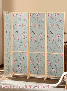 现代简约家用玄OTK实木布艺屏店隔断关风帘折叠移动客厅酒办公室