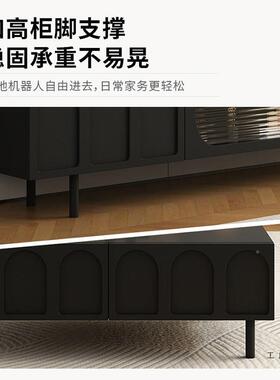 法式轻电奢视柜茶几一组合装简约现代小户型体安IPE黑色电视柜客
