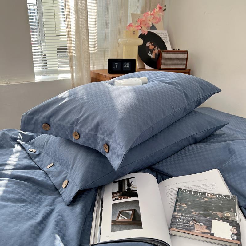 60支长缎棉四件套提花贡全棉床单被SD60支长套南绒纯色床上通三件