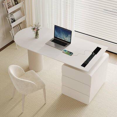 奶DDA房油风客厅长书桌奢现代轻简约岩板办大公桌法式书岛台电脑