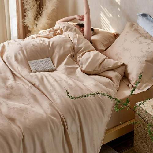奢0提花10支全棉贡缎长HI绒棉件套纯棉轻四被套床单床上用品