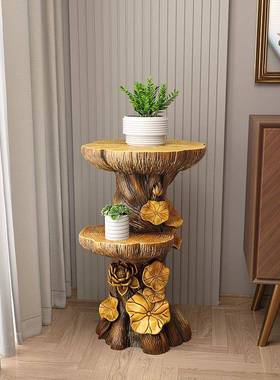 客厅大纳型落地54545摆件木头视柜旁家居装饰盆栽电收根树桩雕工