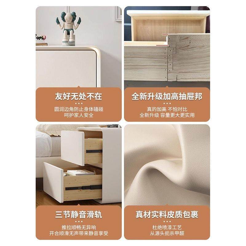 全实木家床头柜子轻奢油风卧室斗柜奶安XOI装出租屋收免纳柜用小