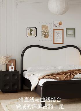 法式复1.RYN8双主卧人床美式米轻奢古软包床小户型卧室中古风实木