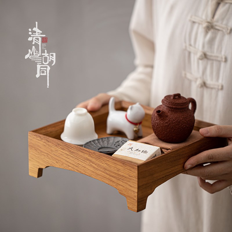 简约胡桃木茶食盘点心碟正方形壶承托盘家用壶承干泡台实木收纳盒