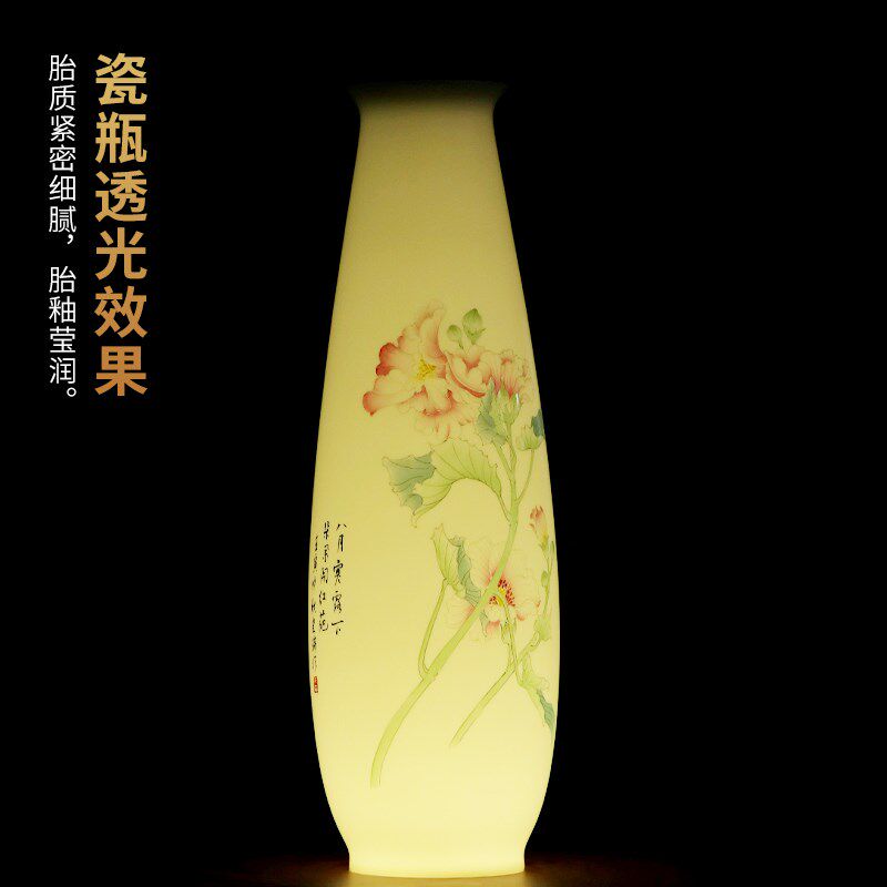 东方泥土德化羊脂玉瓷陶瓷手绘花瓶摆件新古典高档家居客厅装饰品