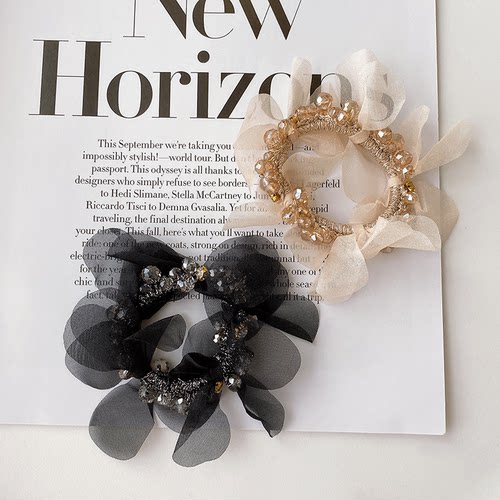 韩国轻奢贵气高级感欧根纱串珠发圈秋冬气质高弹力马尾发饰CZ2