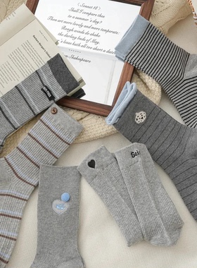 秋冬新款袜子女百搭中筒袜网红爆款ins风外穿通勤袜灰色堆堆袜CZ