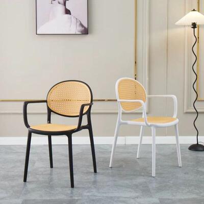 塑HFQ料中藤编子古扶手靠藤椅背椅透气家用餐椅商椅用餐桌椅户外