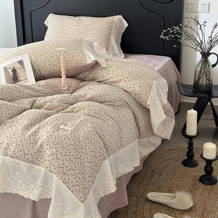 古纯RYT棉双层纱碎洗花四套水数码全棉加宽刺件绣花复边被套床单