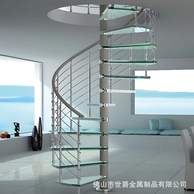 玻璃踏步不锈钢栏杆旋转楼梯厂家