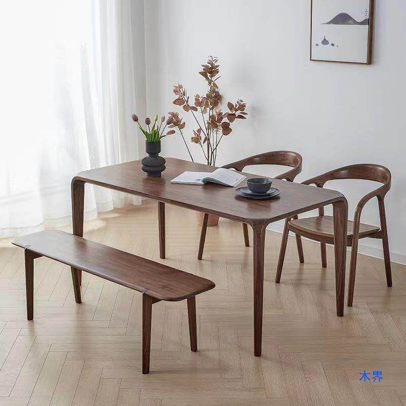 北美黑胡桃木实木卯茶家桌用桌吃饭桌子长方形RKO书榫桌原木餐家