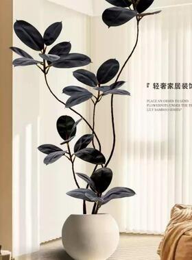 中客厅树室内大装假仿ILJ真绿植地落软橡皮树件装饰摆黑金刚古风