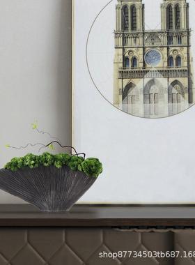 新中式半月真摆绿植整体花艺摆件52689现代轻奢软装饰玄关售楼品