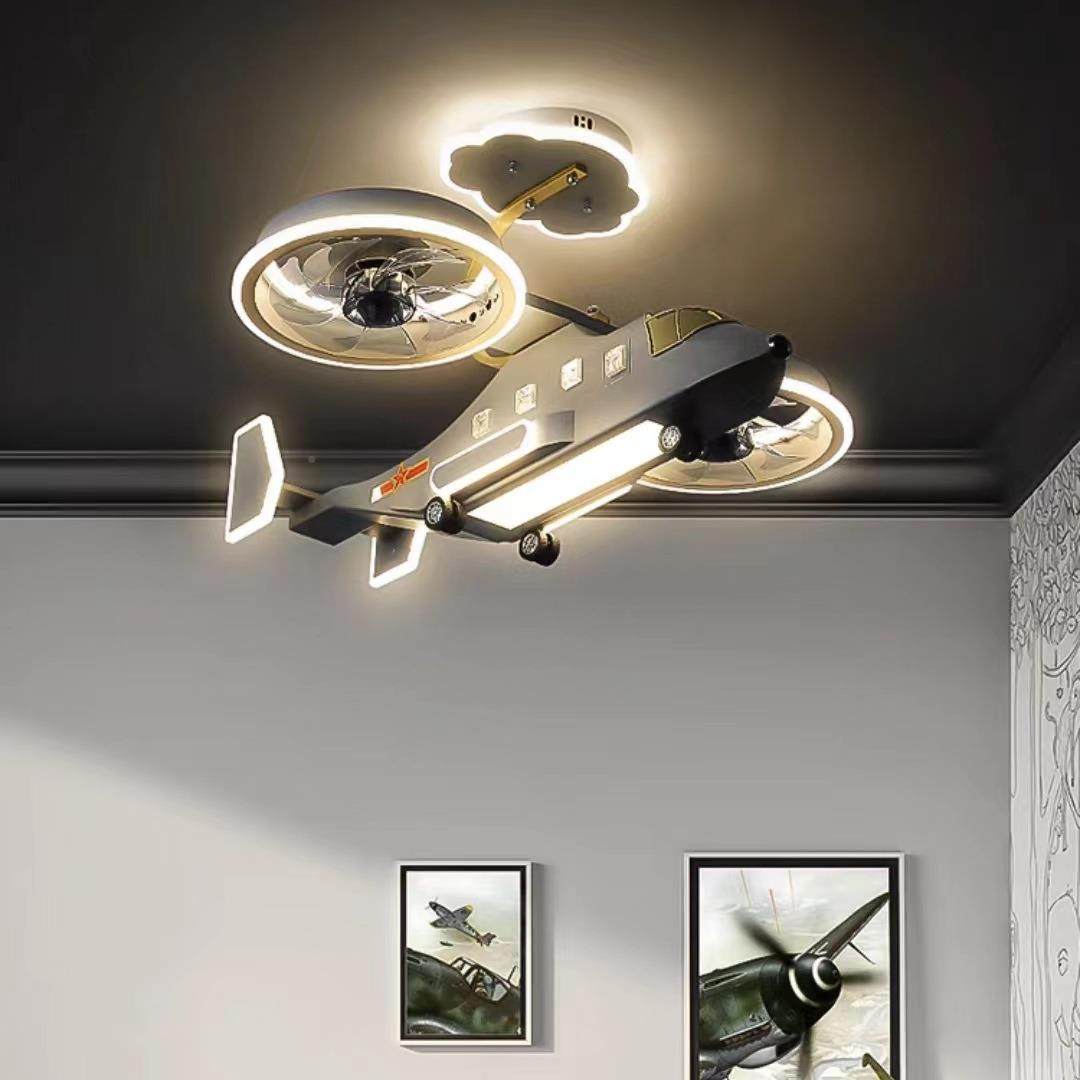 孩童房飞机灯风扇灯男大气创意家用DD6006间主灯直儿升机房护眼卧