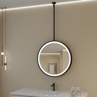 创意铁艺圆形吊镜客天厅花室板悬挂式艺屏术镜触摸发光智能WSJ浴