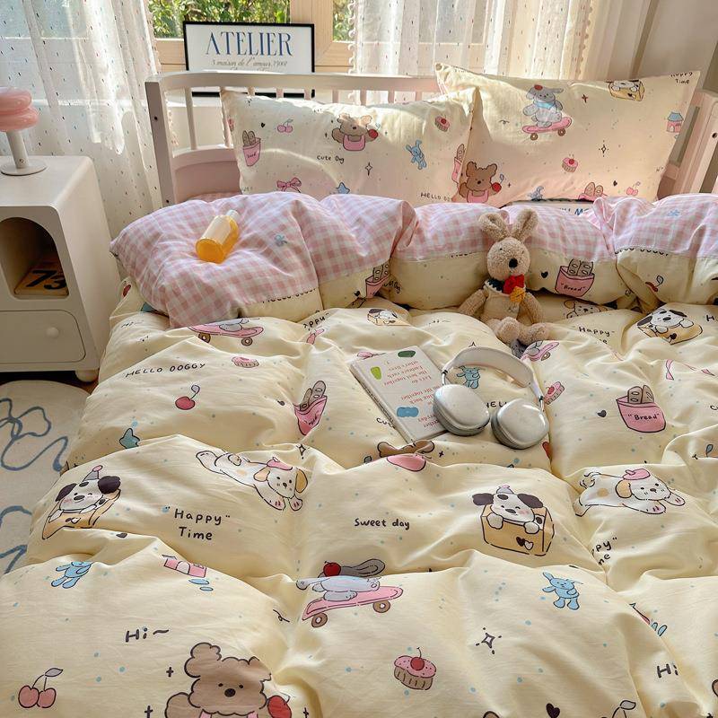 奶油卡通亲纯棉四件套棉被套小清新346学生三件套全1肤.5m1.8米床