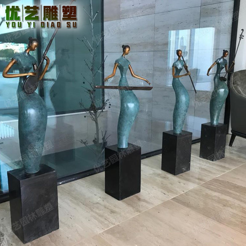铸铜抽象音乐人雕塑  展厅室内装饰摆件 铜吹拉弹唱小品人物