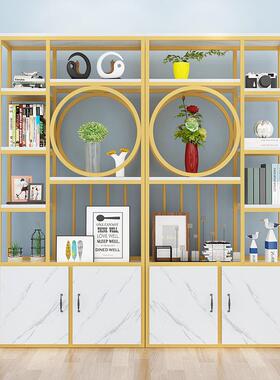 公室风隔架办断置物架铁UIK艺落地书简约门厅双面玄关柜金色展屏