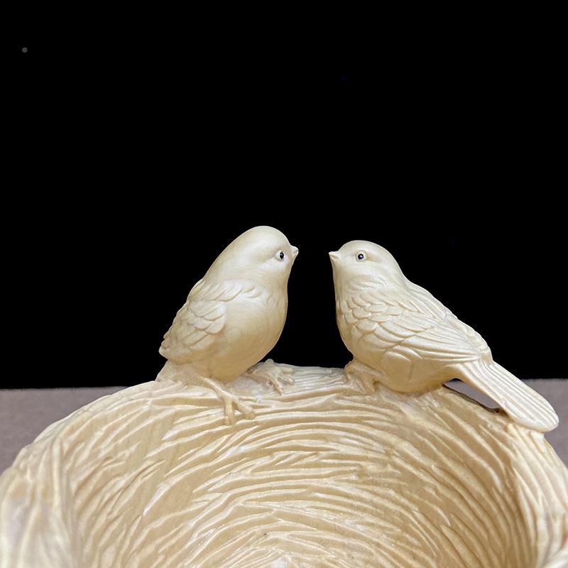 黄杨木雕崖柏鸟窝钥匙96装工托盘双宿双飞实木文设玩饰摆创意艺品