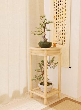 摆新中式实客木花架厅JUX落地式原木仿古花托盆架阳台置物架件架