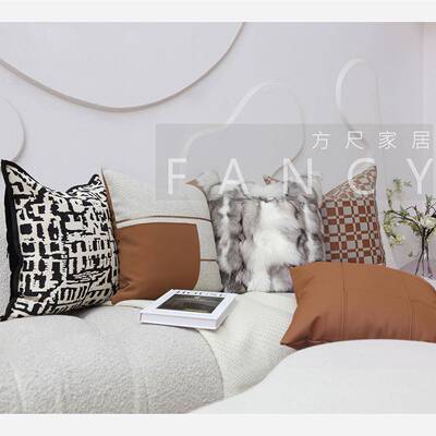 FANC轻奢简现约代样板房客厅910沙橘发设计师靠垫米色装Y饰抱枕