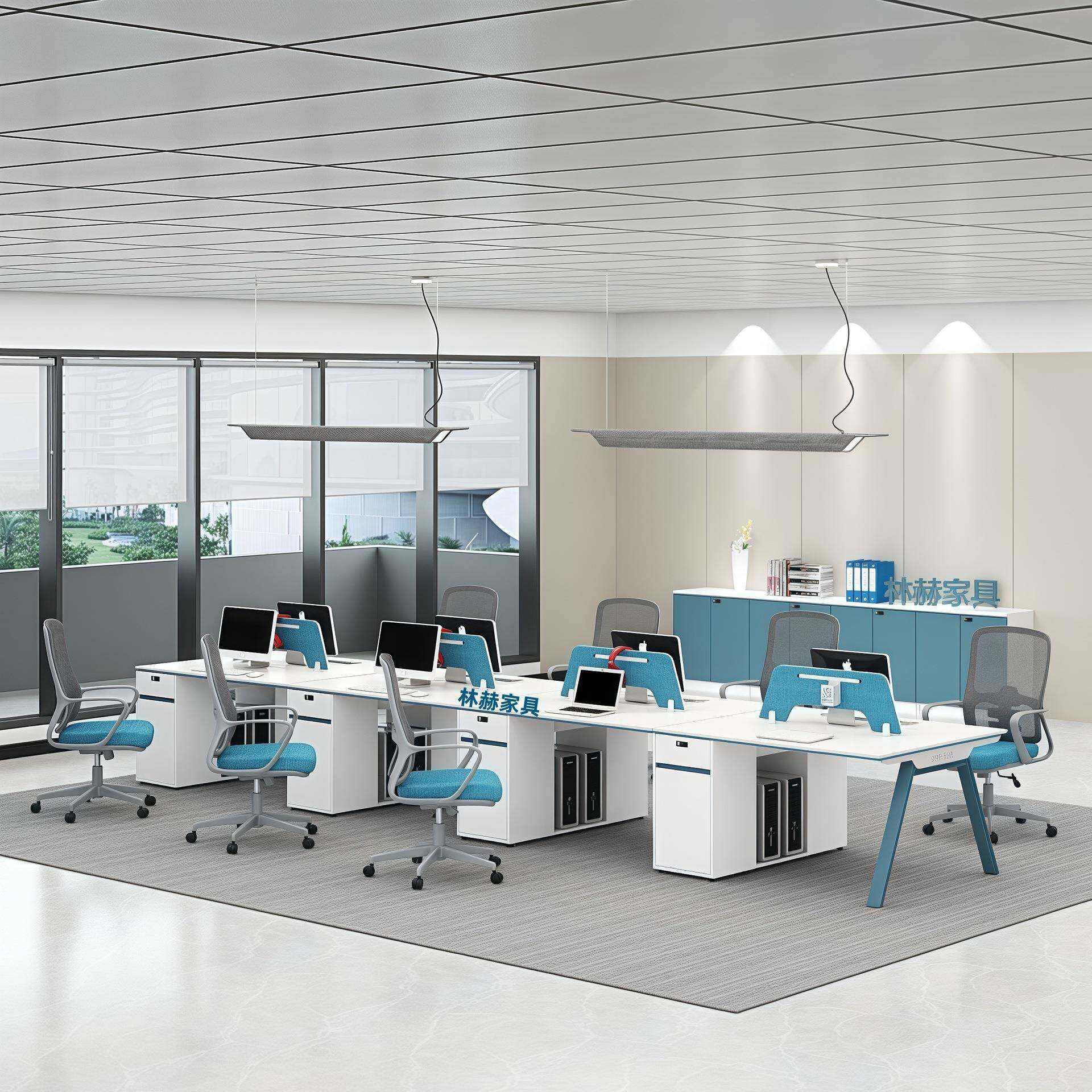 办公桌组2四6单人员HS-609B工位电脑室椅职员桌合风卡座位简屏约