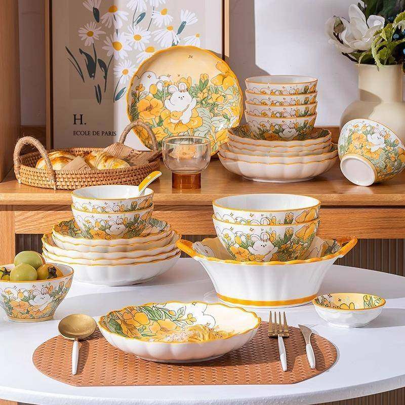 网红颜值碗盘IZS餐高卡通陶瓷吃具饭碗餐盘创意家碗用送礼盘套装