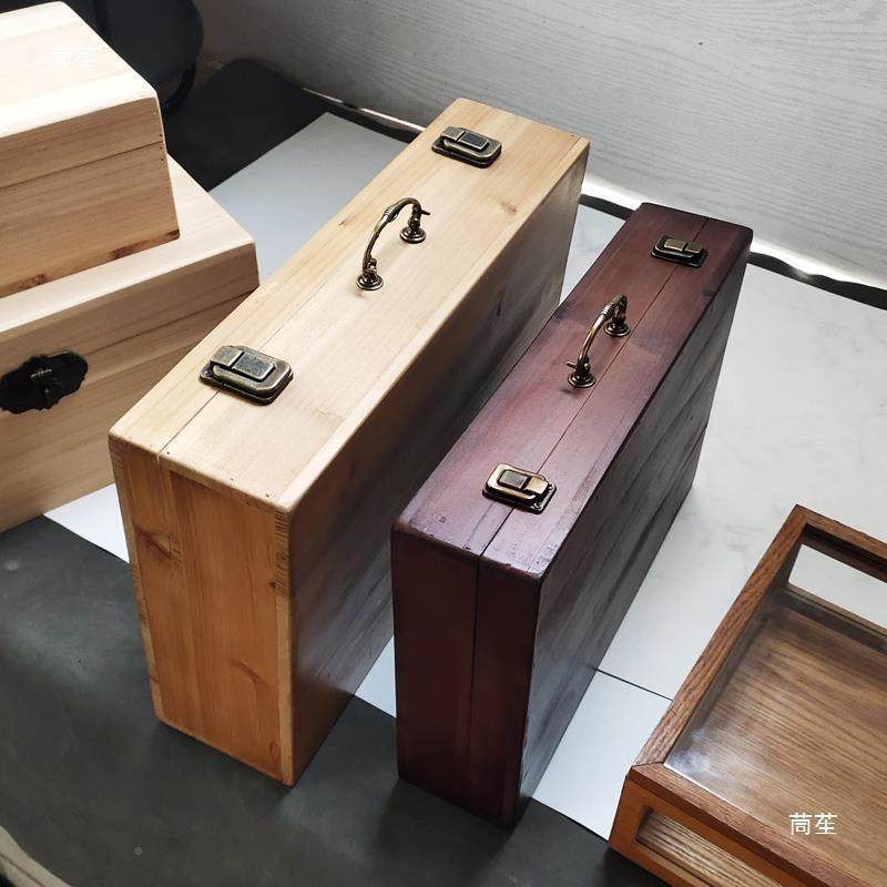 大码长具形复古手提箱YOR储物收纳工箱带实木方大盖号木箱子加厚