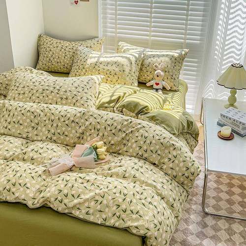 A类超柔小棉四件套碎花宿舍套全棉竺三548件双层纱床单被套床上用