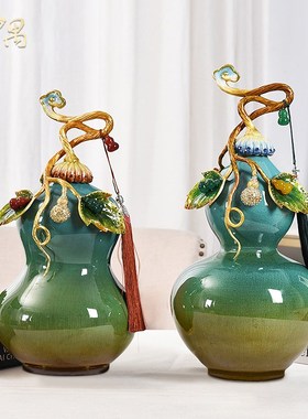 珐琅彩葫芦摆件客厅玄关进门电视柜博古架装饰品高档乔迁新居礼品