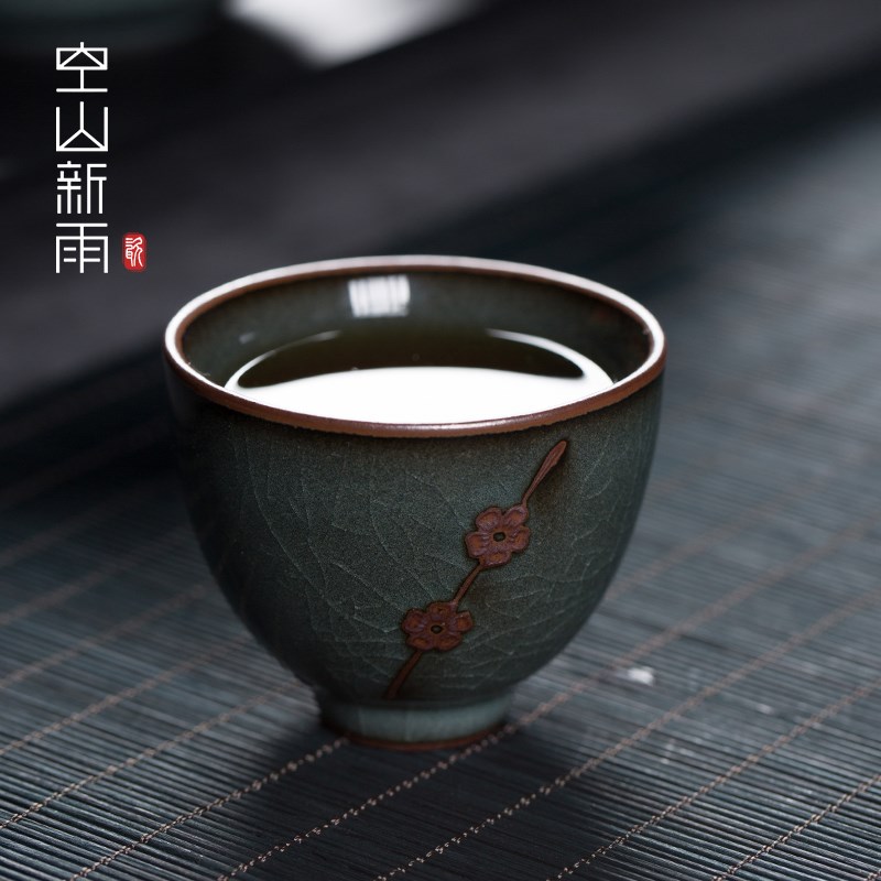 陶瓷主人杯龙泉青瓷品茗杯单杯铁胎梅花功夫茶具茶杯冰裂品茶杯