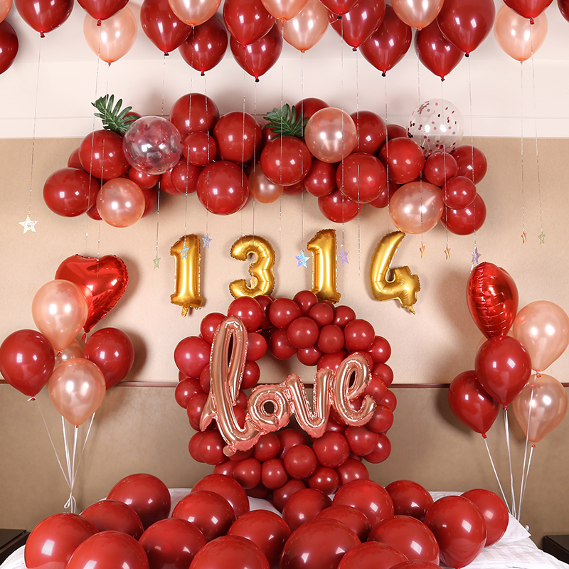 结婚红色气球链条装饰婚庆婚礼婚房用品场景布置浪漫新房主题餐