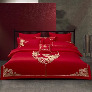 高端豪华婚庆大红色床上用品十件套结婚陪嫁床单被套中式 家居套件