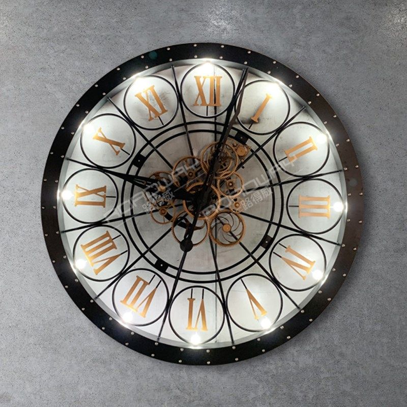 复古创意工业风机械齿轮钟表酒吧商场墙面铁艺金属壁挂件装饰美陈