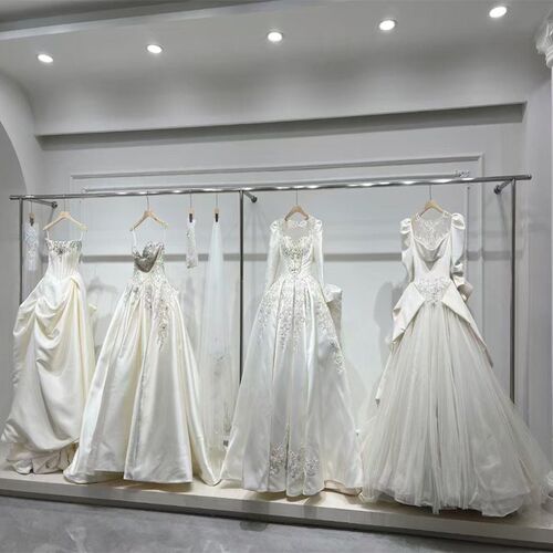 不锈钢拉丝婚纱架子壁挂上墙影楼礼服陈列货架落地靠墙挂衣杆订制
