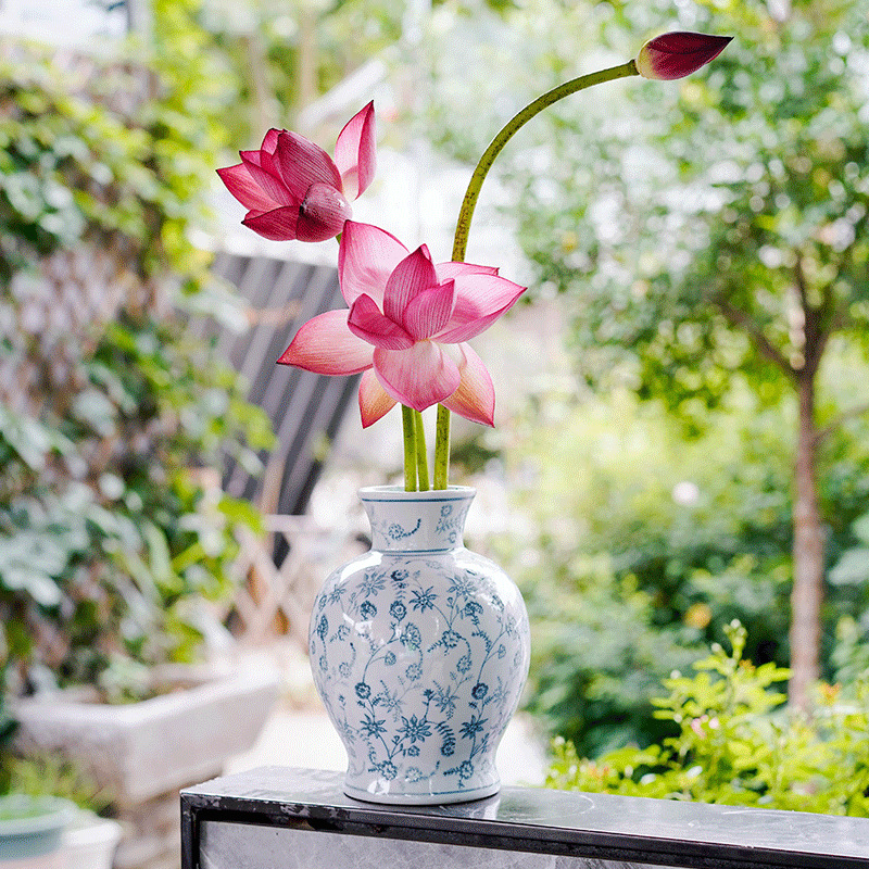 青花瓷花瓶复古陶瓷冰裂纹插花花器摆件中式客厅玄关插花花瓶