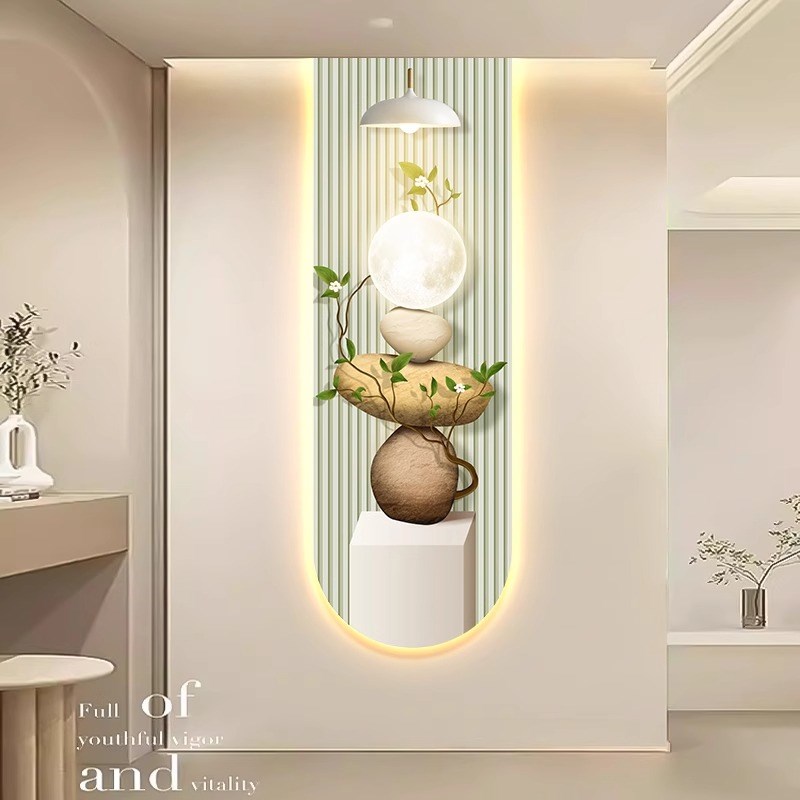 壁灯奶油风入户玄关装饰画石来运转走廊尽头led灯壁画高级感挂画