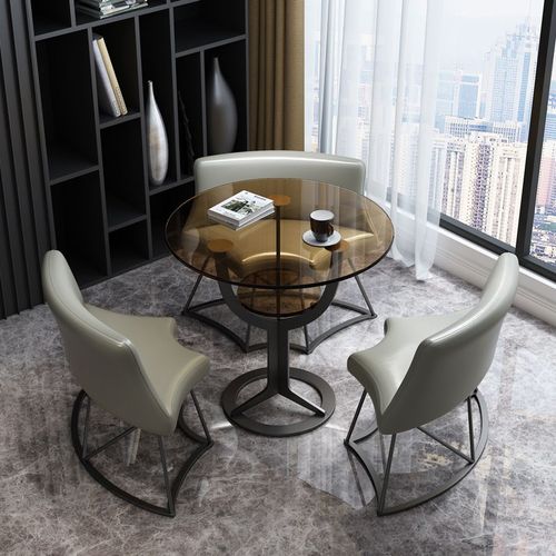 小户型圆形钢化玻璃洽谈桌椅组合售楼处店铺休息区接待一桌三四椅