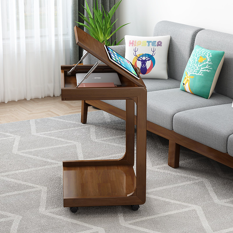 实木沙发边几可移动翻盖客厅卧室家用床边桌C型小茶几懒人小桌子