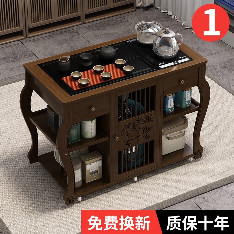 移动茶台家用茶水柜实木小茶桌带轮茶几功夫茶具套装烧水一体茶车