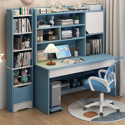 书桌书架一体桌带书柜组合家用台式电脑桌卧室学生学习桌写字桌子