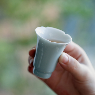 拓土天蓝釉葵口聚香杯陶瓷茶杯闻香杯家用主人杯单杯小号品茗杯子
