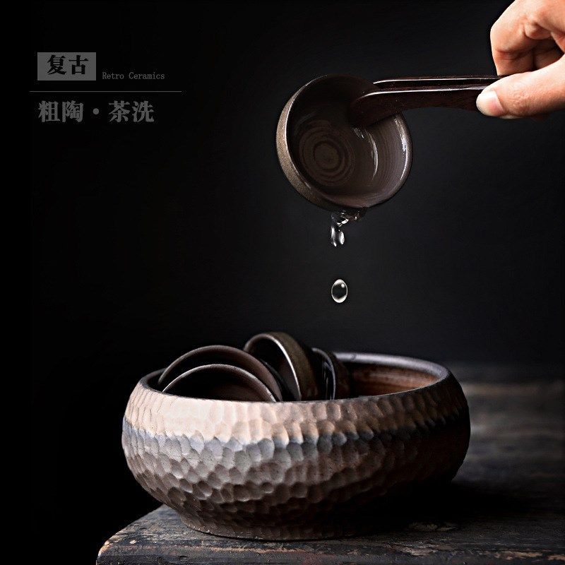 仿古茶洗粗陶鎏金陶瓷建水家用茶杯洗茶渣缸水盂笔洗功夫茶具零配